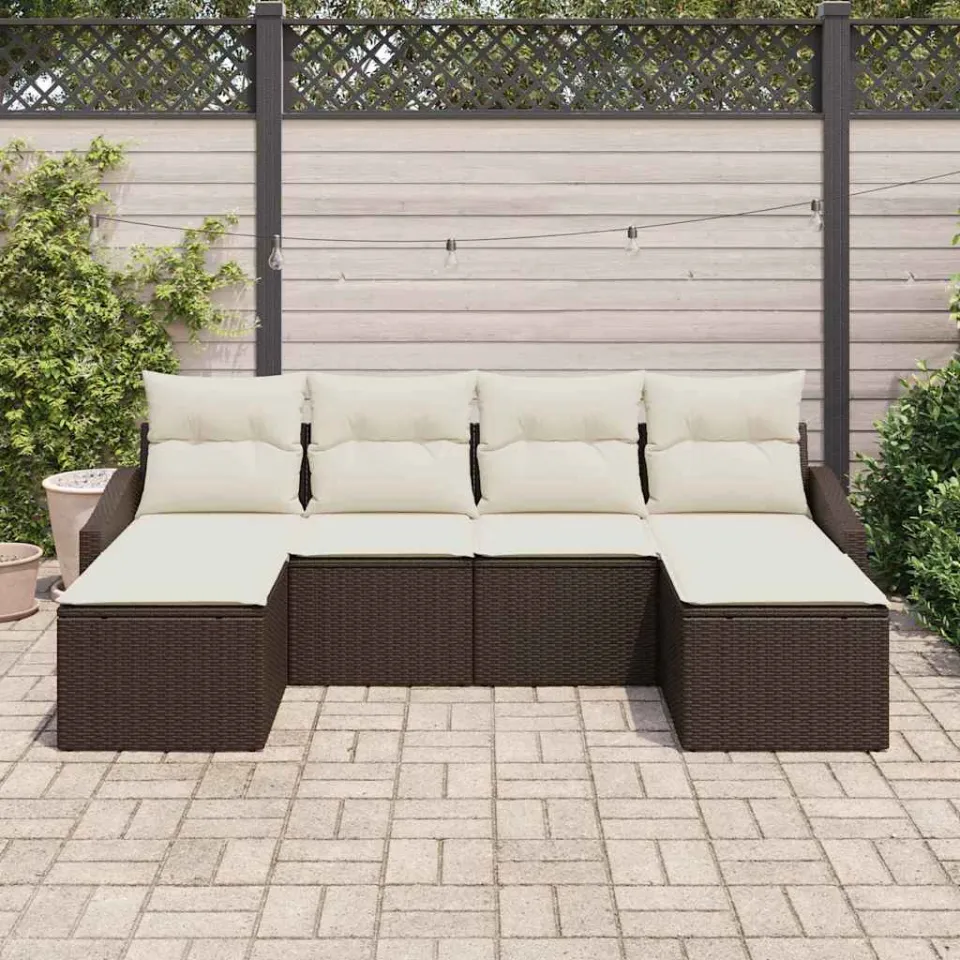 vidaXL Tuin Eetset 6 st Bruin en Crème poly rattan, foto 3