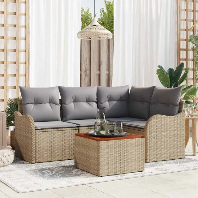 vidaXL Tuinbankenset 5 st Beige en Licht Grijs poly rattan, foto 2