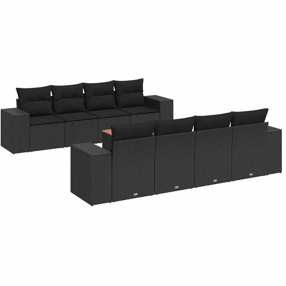vidaXL 9-delige Loungeset met kussens poly rattan zwart