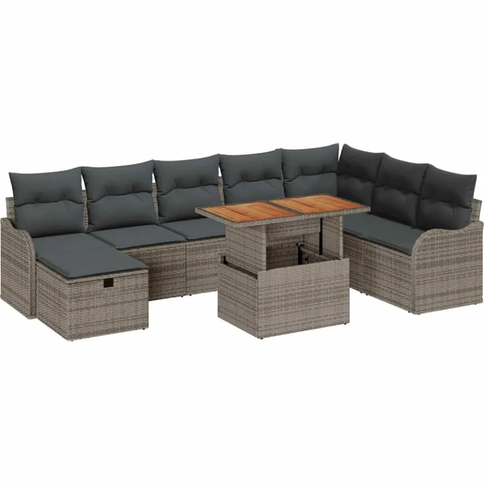 vidaXL Tuin Sofa Set 9 st Grijs poly rattan