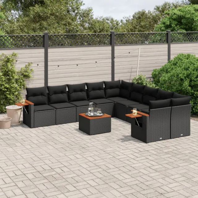vidaXL 11-delige Loungeset met kussens poly rattan zwart, foto 2