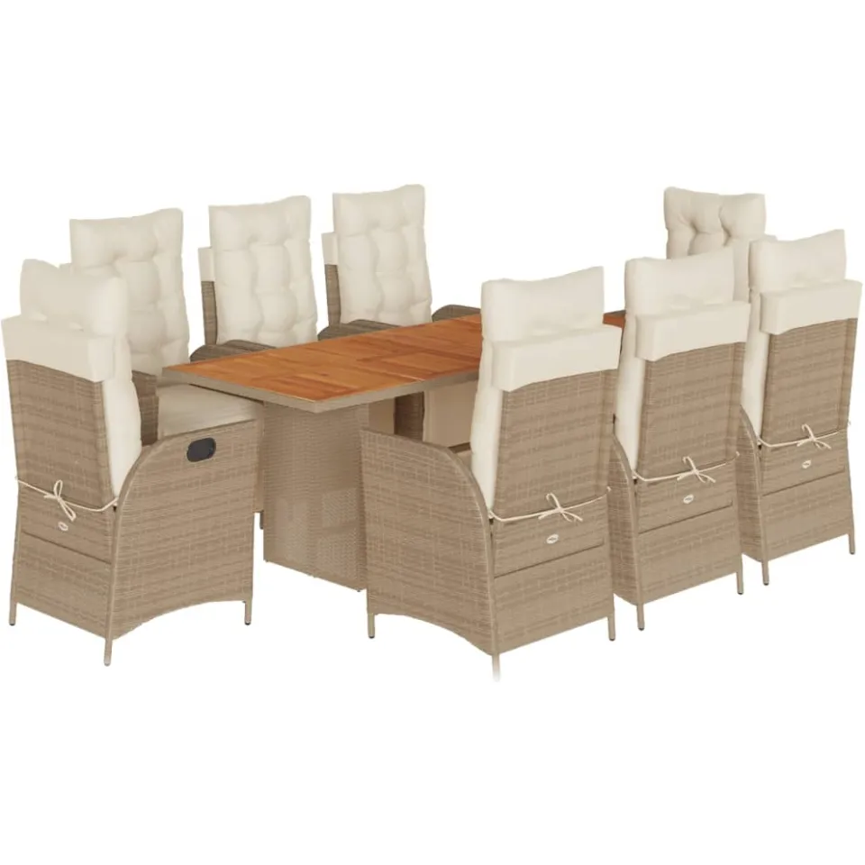vidaXL 9-delige Tuinset met kussens poly rattan beige