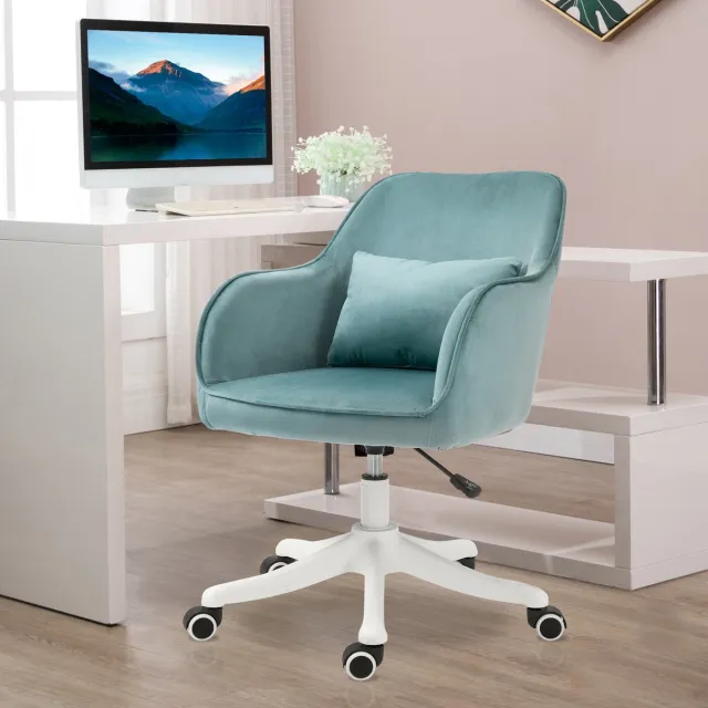 MEUNIQ bureaustoel met massagefunctie 57 x 70 x 78-86 cm, draaibare bureaustoel met vaste armleuningen, lendenkussen, wielen en verstelbare zithoogte, groen