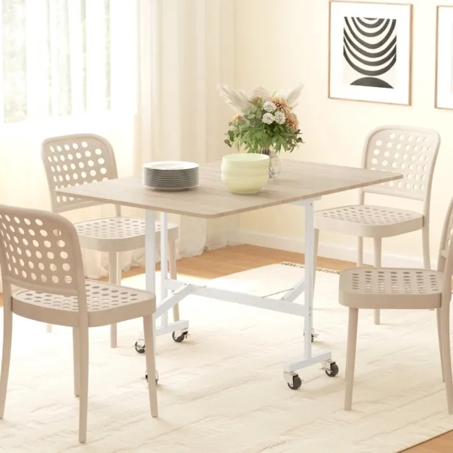 CHICFURN Eettafel - 6 personen - Inklapbaar - Stalen frame - Eikenkleur