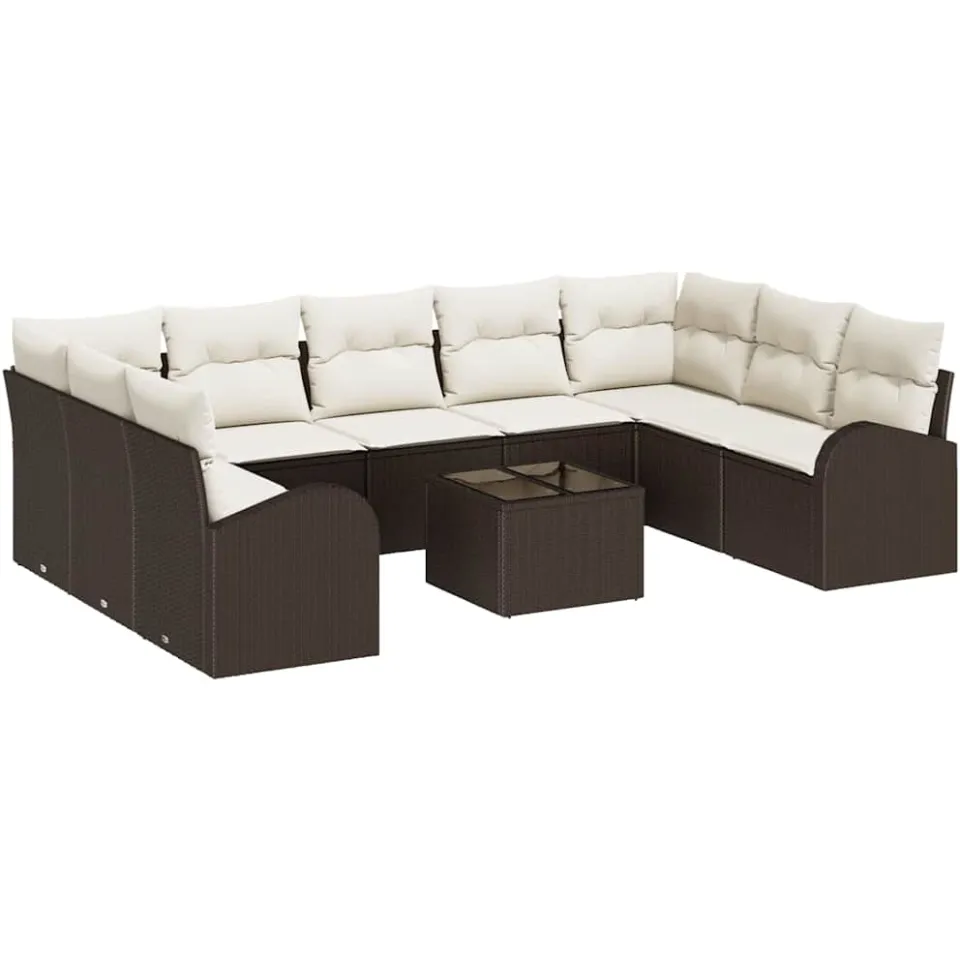 vidaXL Bankstel 10 st 9-zits Bruin poly rattan