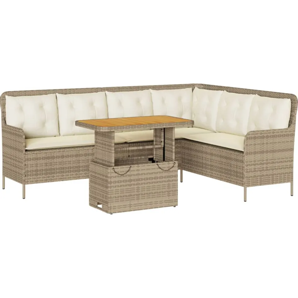 vidaXL 2-delige Loungeset met kussens poly rattan beige