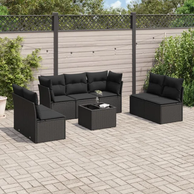 vidaXL 8-delige Loungeset met kussens poly rattan zwart, foto 2
