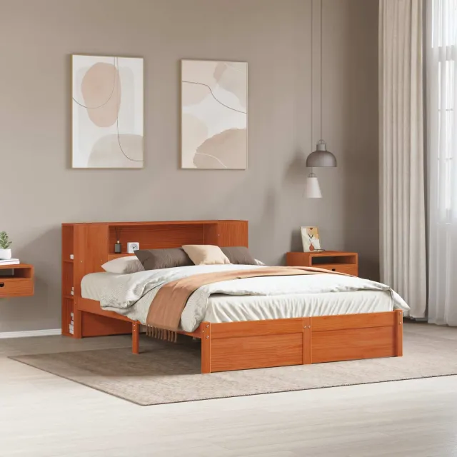 vidaXL Bedframe met opberghoofdeksel met plank Wasbruin 140 x 190 cm
