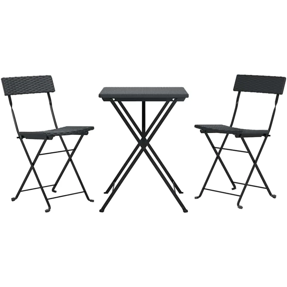 vidaXL Bistroset inklapbaar 3 st poly rattan zwart