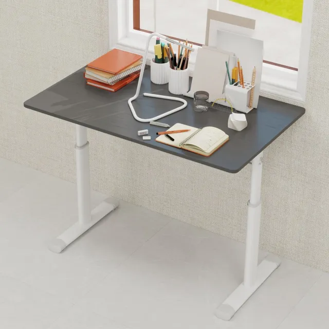 STILVORA Bureau - Handmatig In Hoogte Verstelbaar Met Slanke Kruk - Voor Thuiswerk En Studeren - Metaal En Hout - Grijs - Compact Formaat