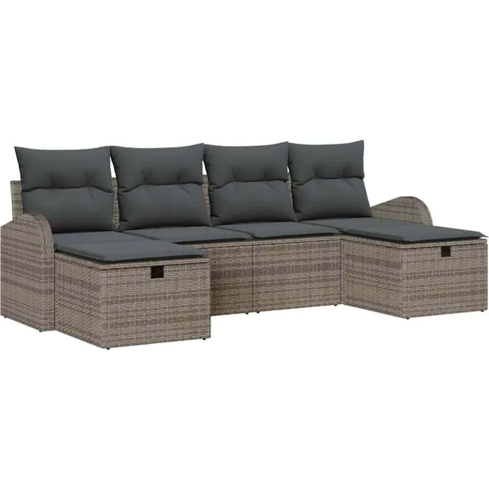 vidaXL Tuin Sofa Set 6 st Grijs poly rattan