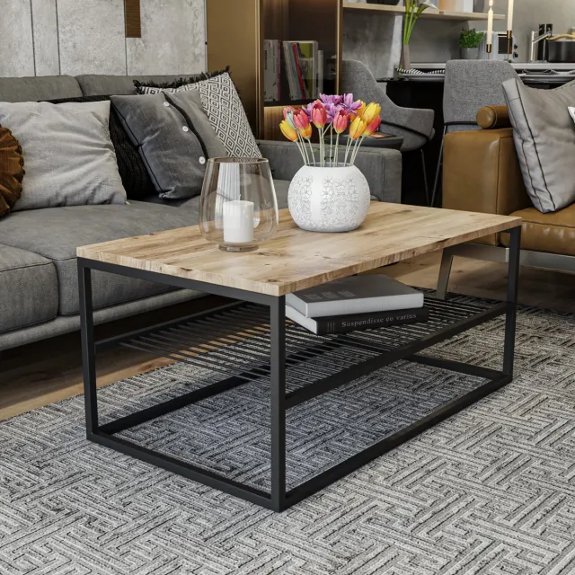 Skye Decor Stijlvolle Salontafel - Zwart & Eiken Design - 95x43x55cm - Duurzaam Melamine Materiaal