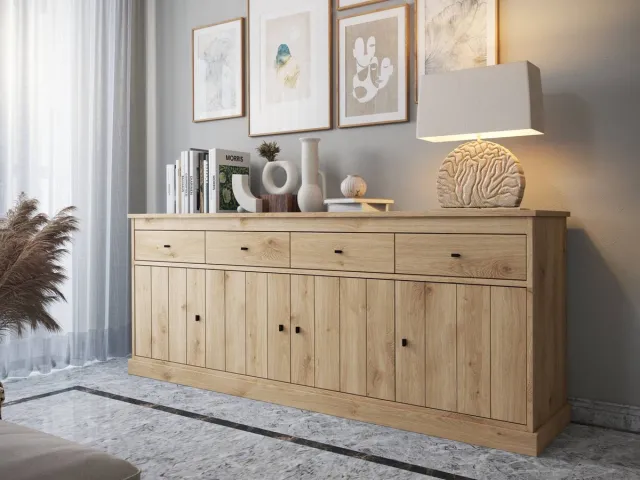 Favorie Balencia lichte eik- dressoir 225cm 4 deuren bruin