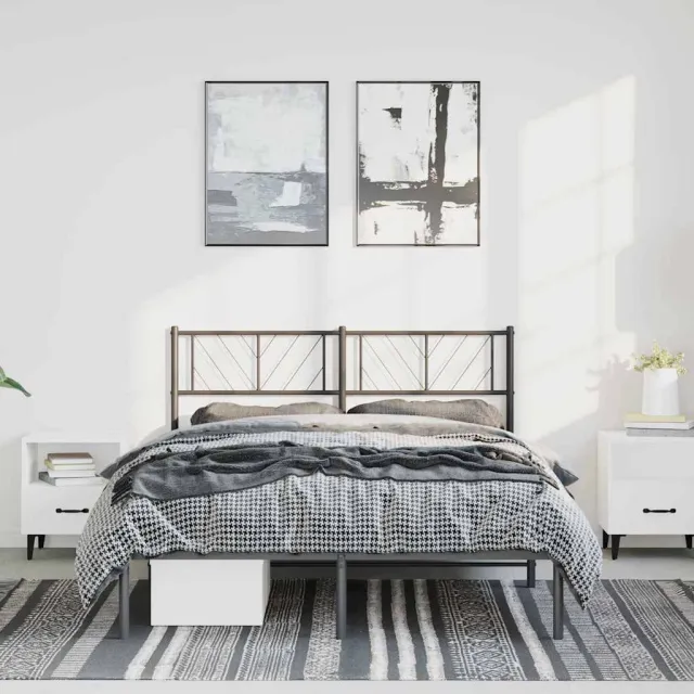 vidaXL Bedframe met hoofdbord metaal zwart 135x190 cm