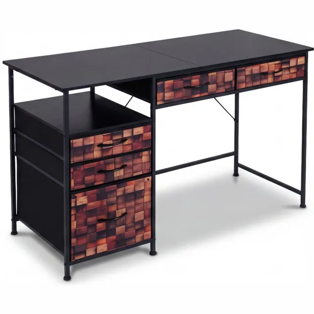 Costway Bureau met 5 stoffen laden, 120 x 50 cm, computertafel met plank, bureautafel, pc-tafel voor kleine ruimtes, slaapkamers en woonkamer (koffie en zwart) Koffie & Zwart