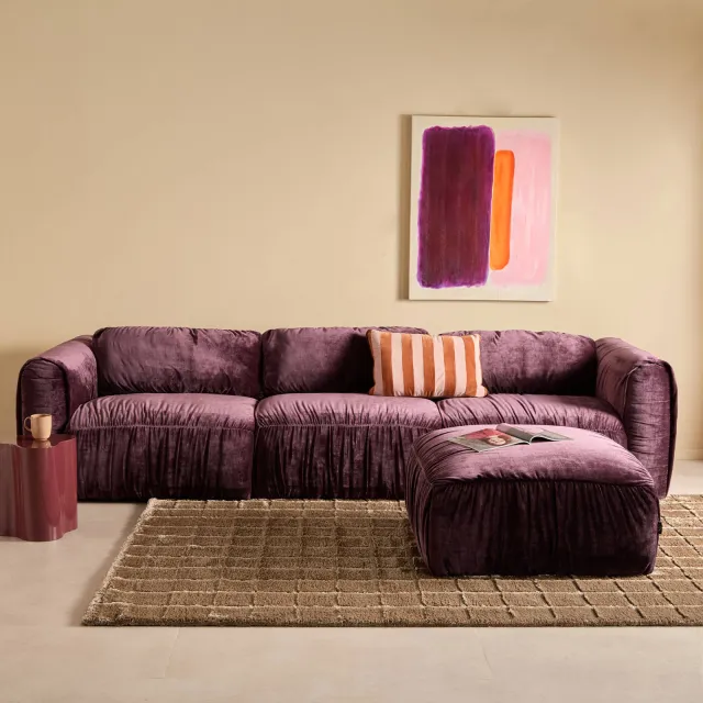 NOUS Living 3-zitsbank met hocker Kaia burgundy, foto 2
