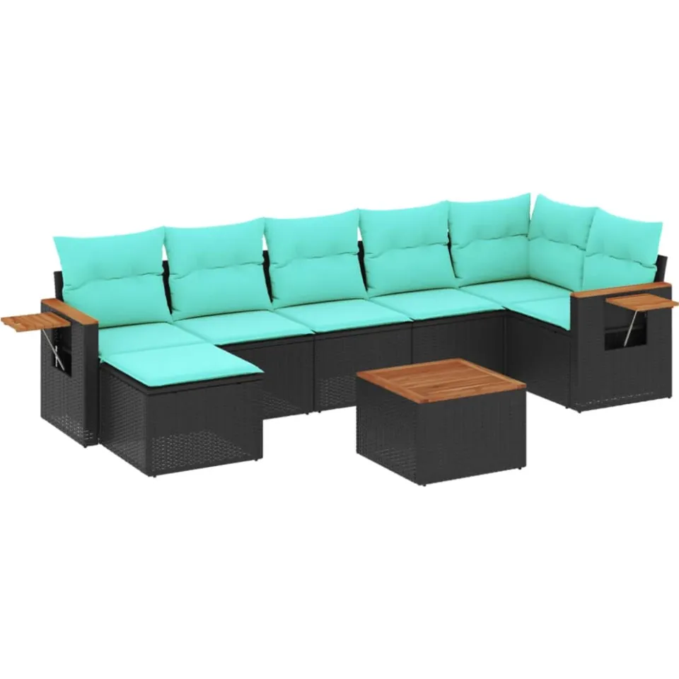 vidaXL 8-delige Loungeset met kussens poly rattan zwart, foto 3