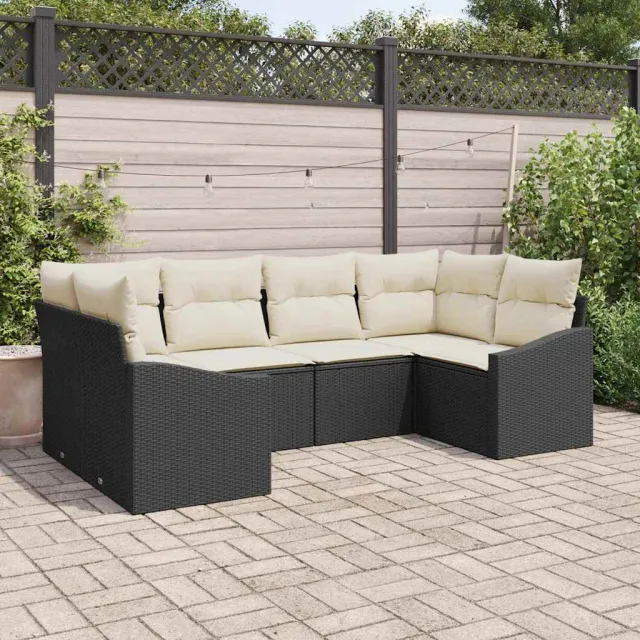 vidaXL Tuinbankenset 6 st Zwart en Crème poly rattan