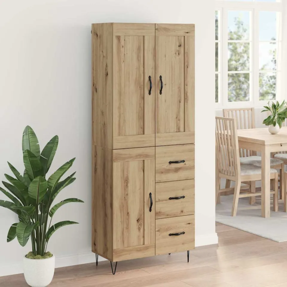 vidaXL Hoge kast Artisan Eiken 69,5 x 34 x 180 cm Bewerkt hout, foto 3