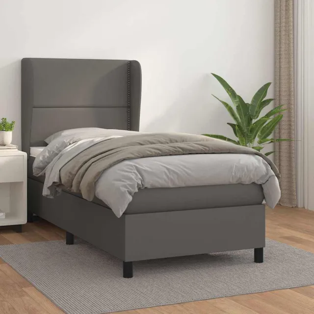 vidaXL Boxspring met matras kunstleer grijs 100x200 cm