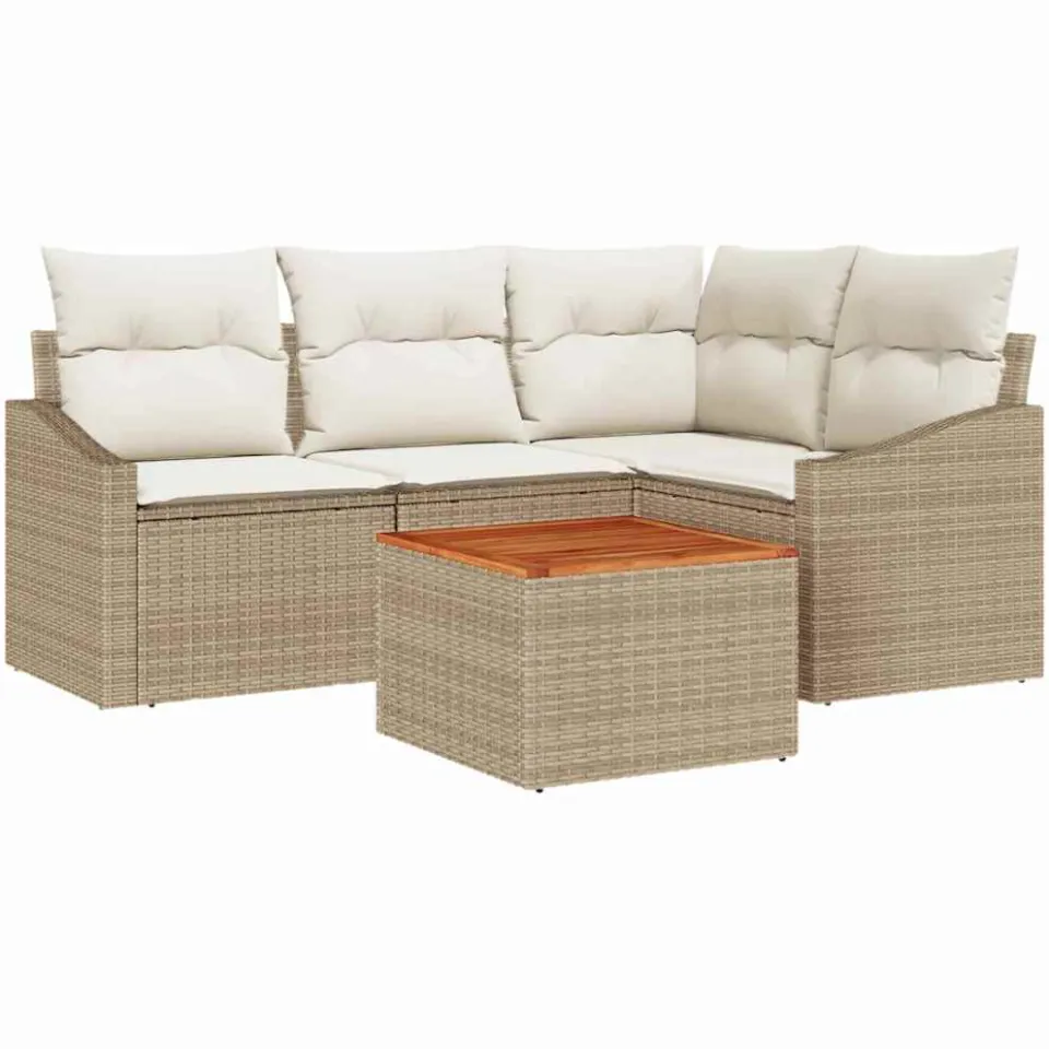 vidaXL Tuinbankenset 5 st Beige en Crème poly rattan