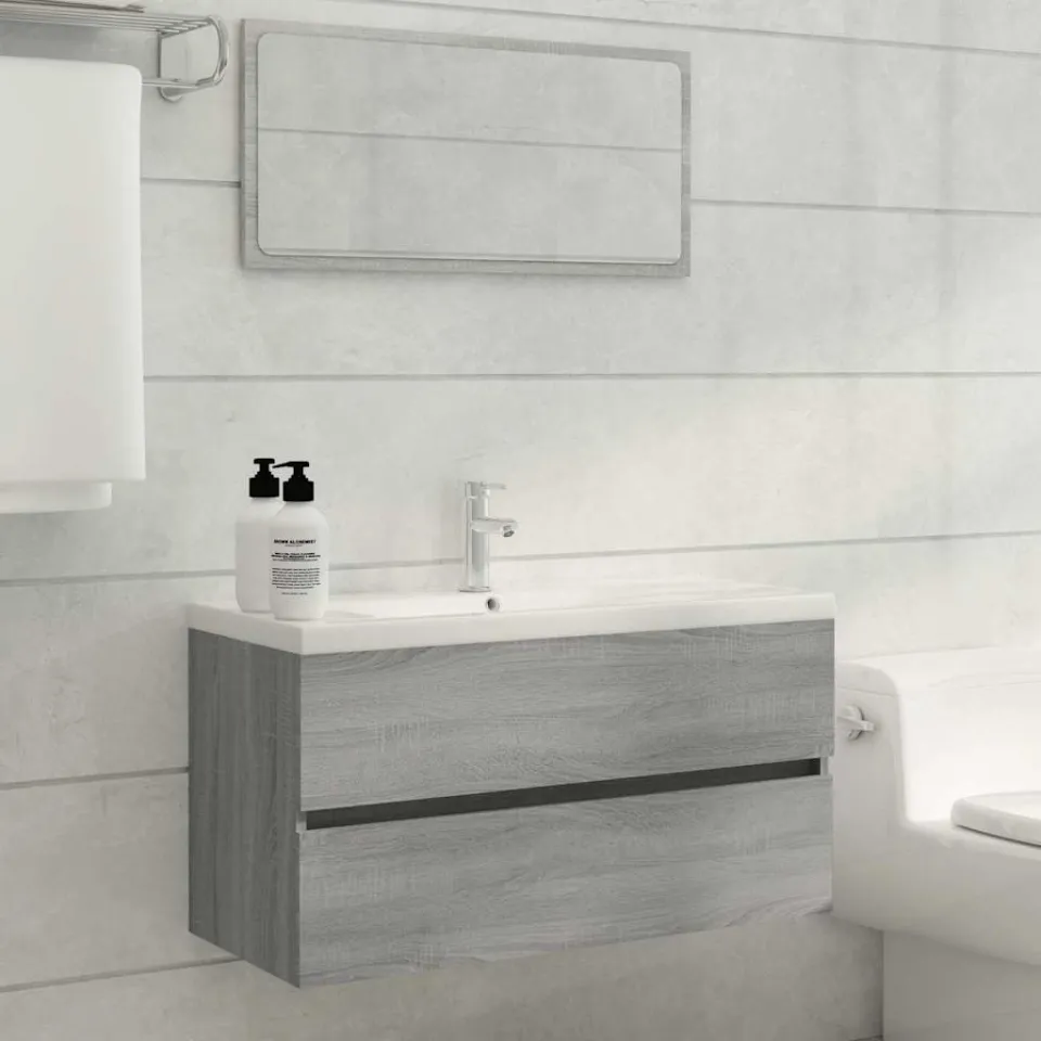 vidaXL Wastafelkast 90x38,5x45 cm bewerkt hout grijs sonoma eikenkleur, foto 3