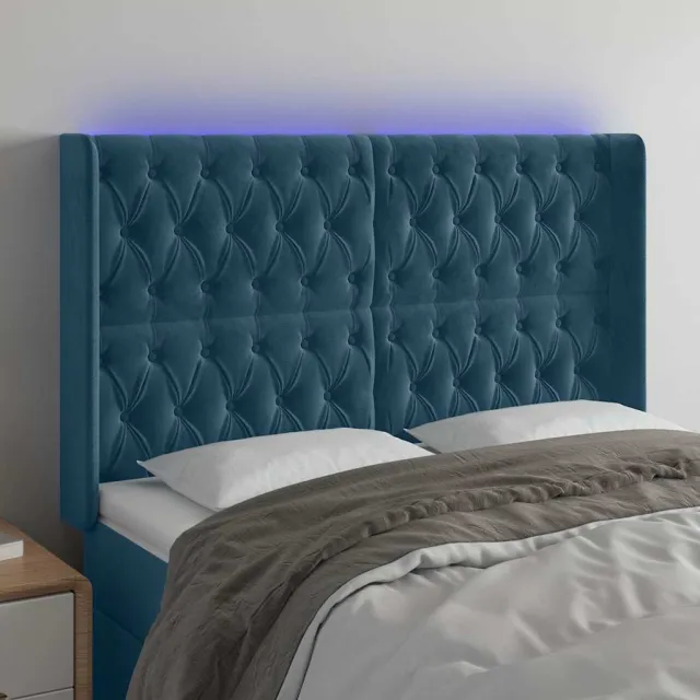 vidaXL Hoofdbord LED 163x16x118/128 cm fluweel donkerblauw