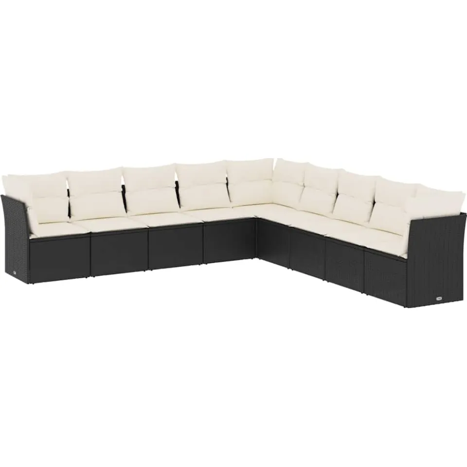 vidaXL 9-delige Loungeset met kussens poly rattan zwart