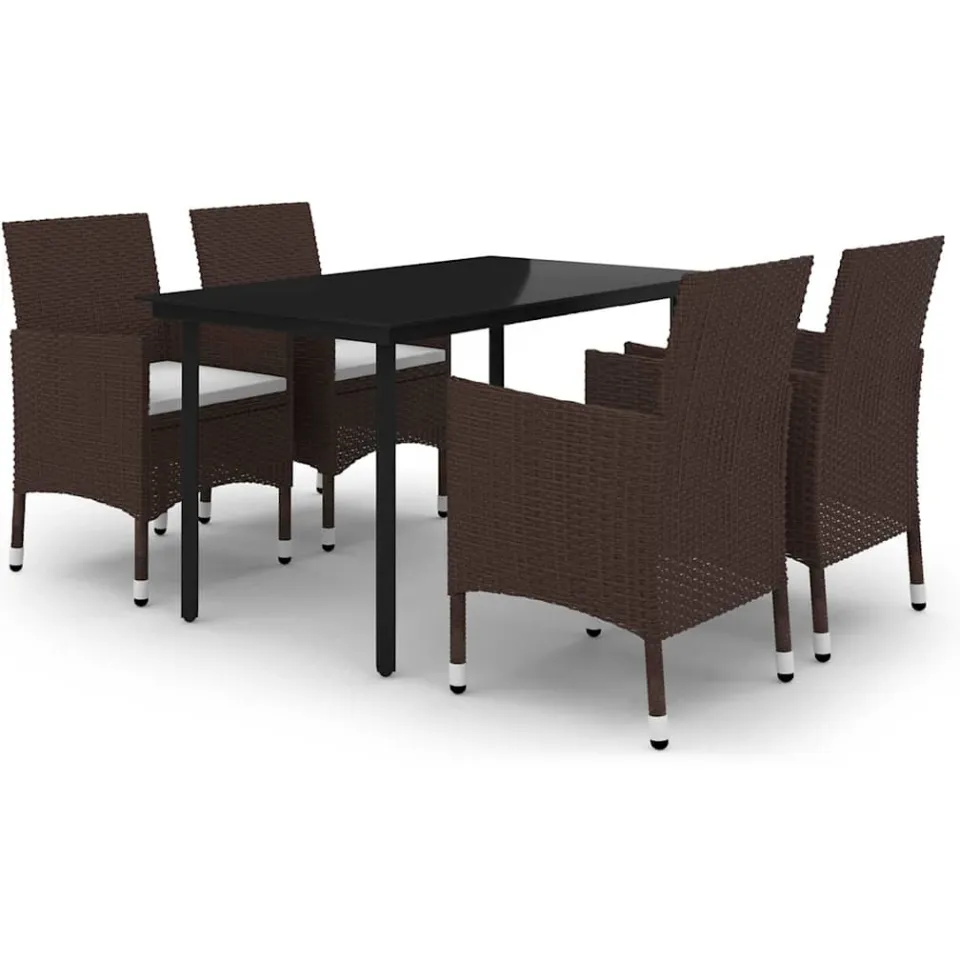 vidaXL 5-delige Tuinset met kussens poly rattan en glas bruin, foto 3