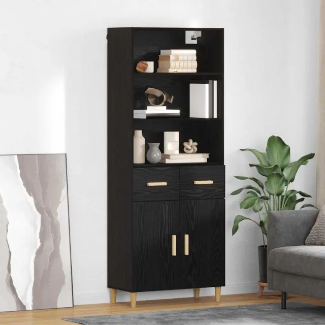 vidaXL Hoge kast Zwart Eiken 69,5 x 32,5 x 180 cm Bewerkt hout