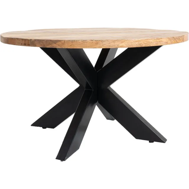 Home67 Salontafel Bob - Mangohout - Rond - Industrieel - Zwarte spinpoot Bruin