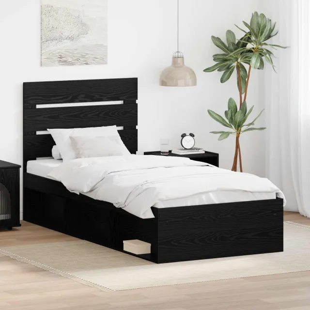 vidaXL Bedframe Zwart eiken 75 x 190 cm Massief grenenhout