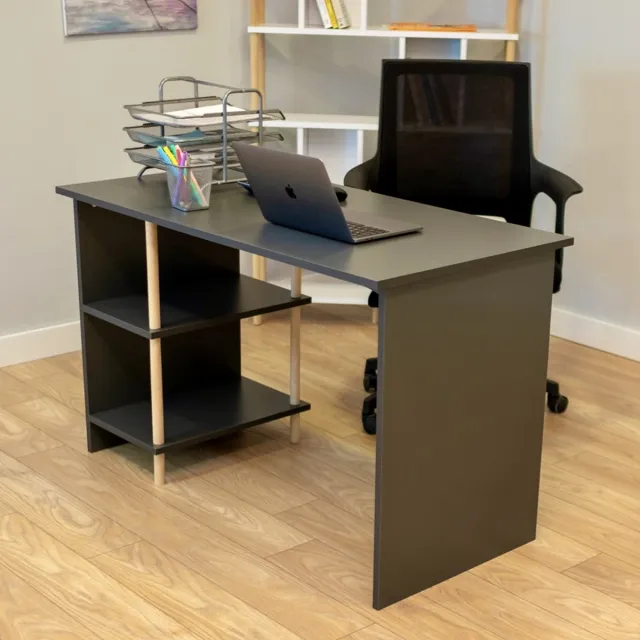 City of Wood Compact bureau met twee planken - Functioneel en stijlvol - Grijs