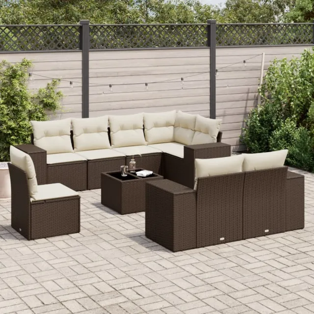 vidaXL 9-delige Loungeset met kussens poly rattan bruin, foto 2