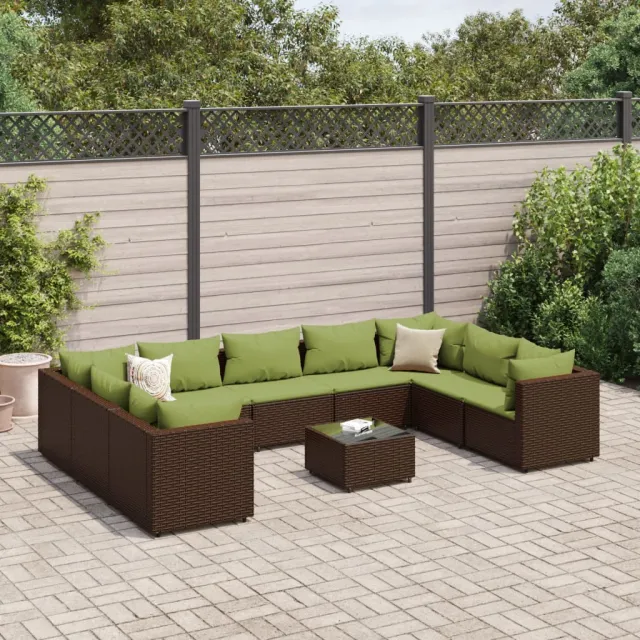 vidaXL 10-delige Loungeset met kussens poly rattan bruin, foto 2