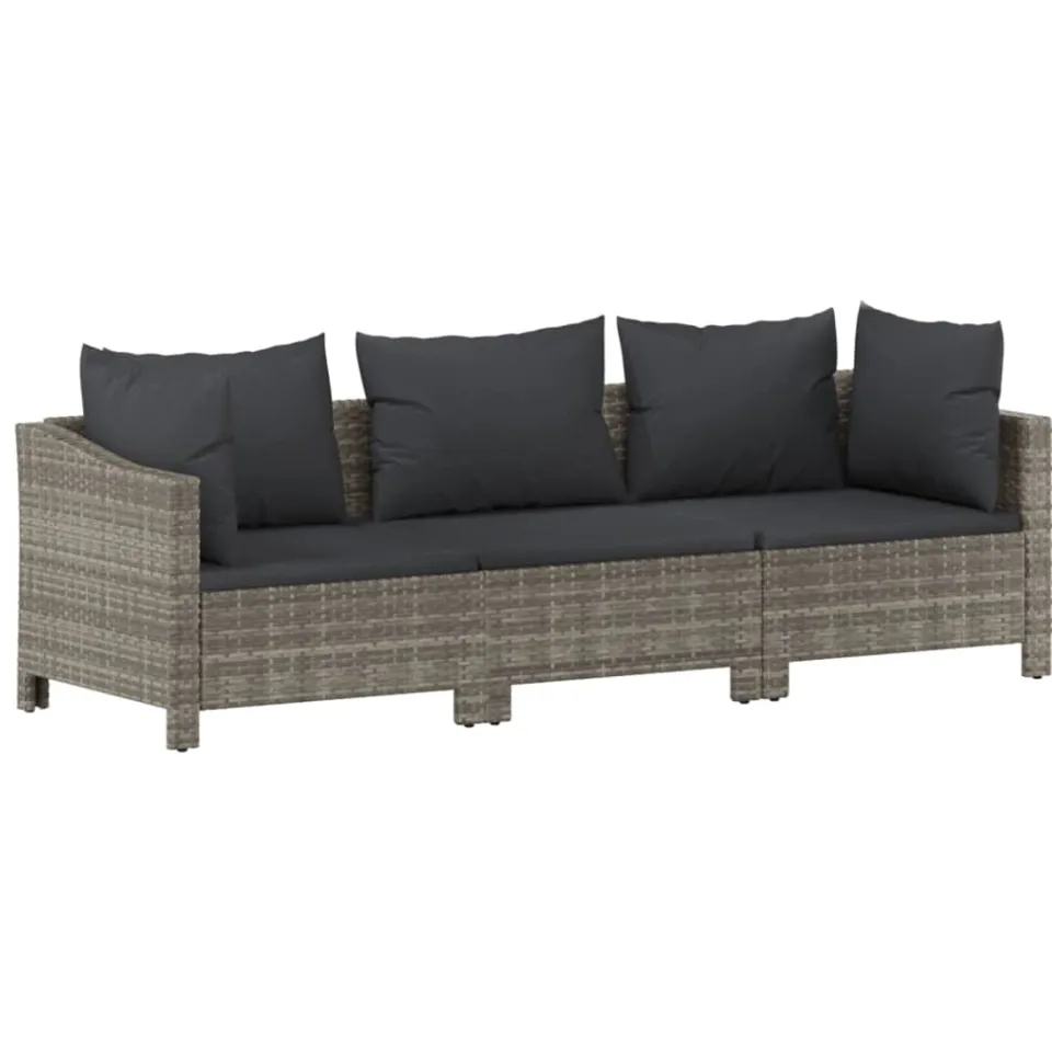 vidaXL 3-delige Loungeset met kussens poly rattan grijs