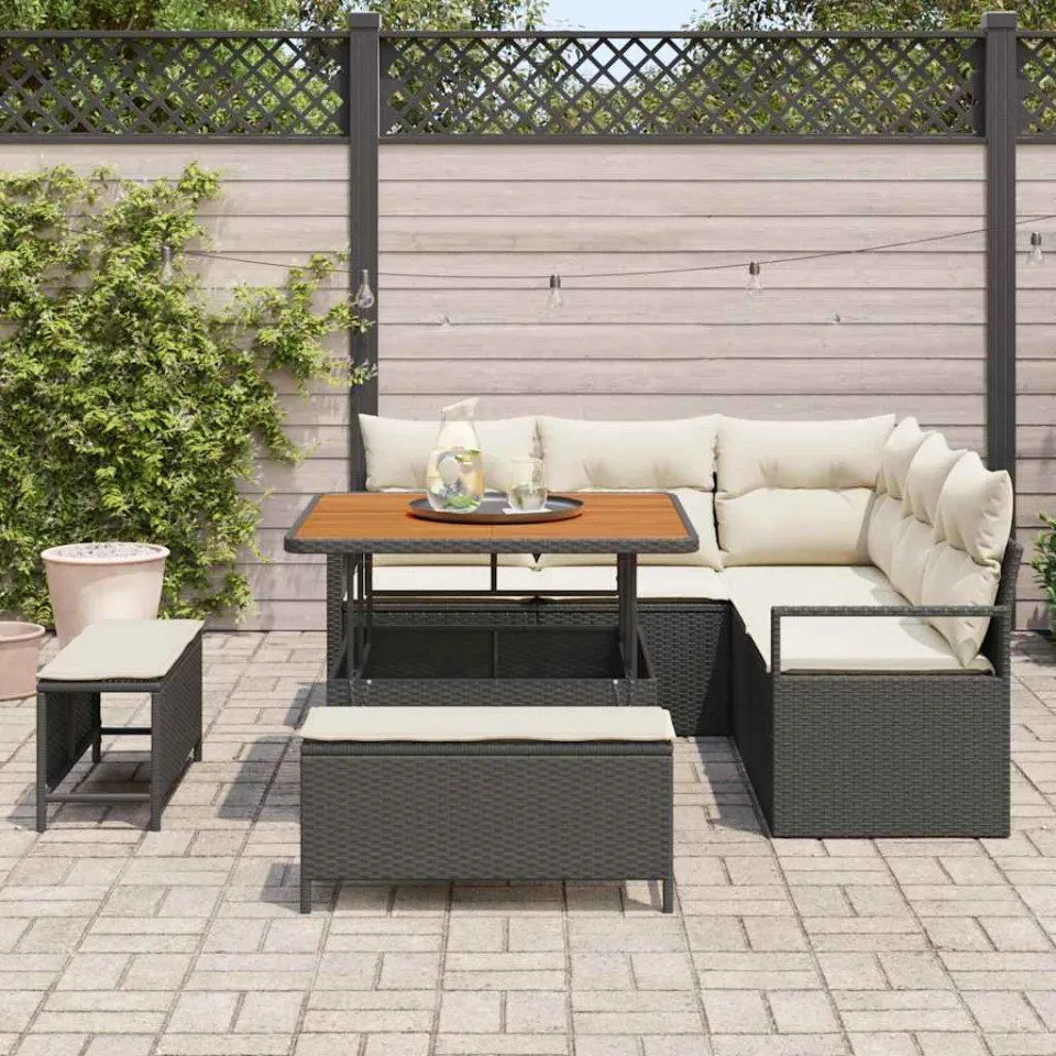 vidaXL Tuinbankenset 8 st Zwart poly rattan, foto 3