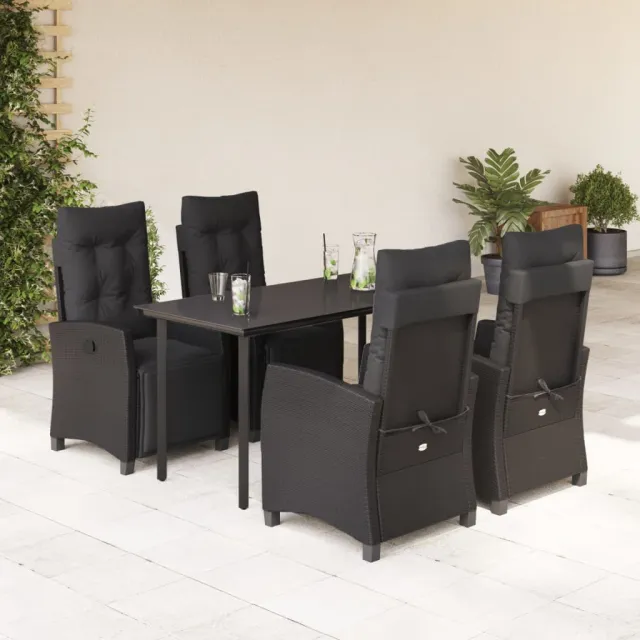 vidaXL 5-delige Tuinset met kussens poly rattan zwart