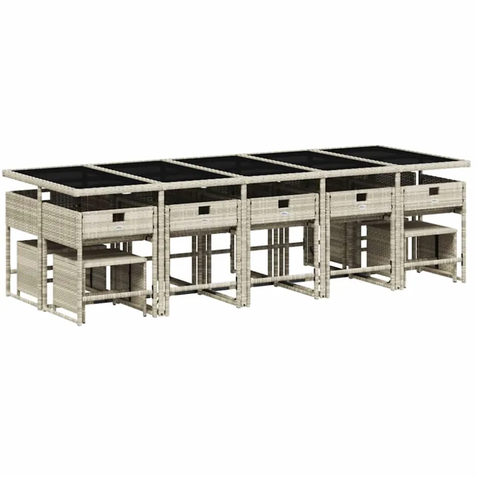 vidaXL 15-delige Tuinset met kussens poly rattan lichtgrijs