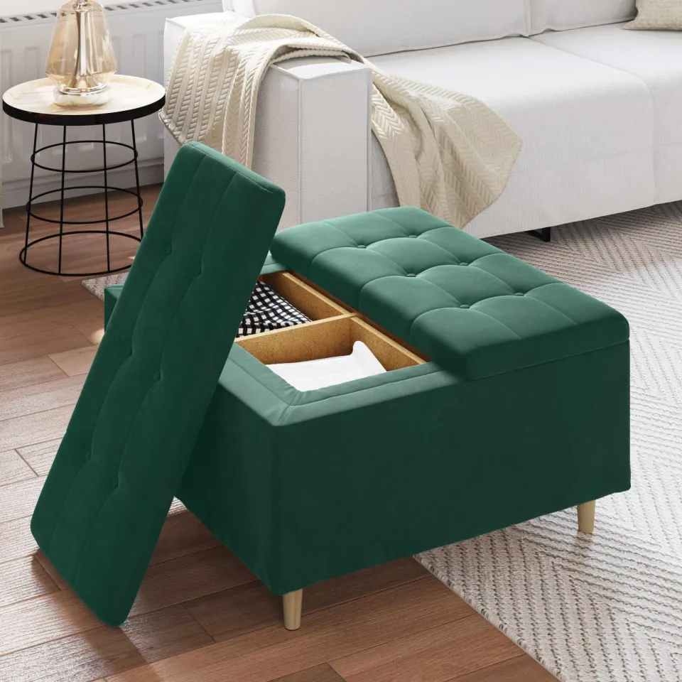 vidaXL Ottoman met Opbergruimte Donkergroen 80 x 80 x 45 cm Fluweel groen, foto 4