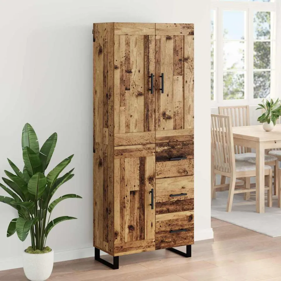 vidaXL Hoge kast 2 st Oudhout 69,5 x 34 x 180 cm Bewerkt hout en glas bruin, foto 3