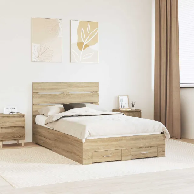 vidaXL Bedframe met lade Sonoma Eiken 135 x 190 cm Bewerkt hout Bruin