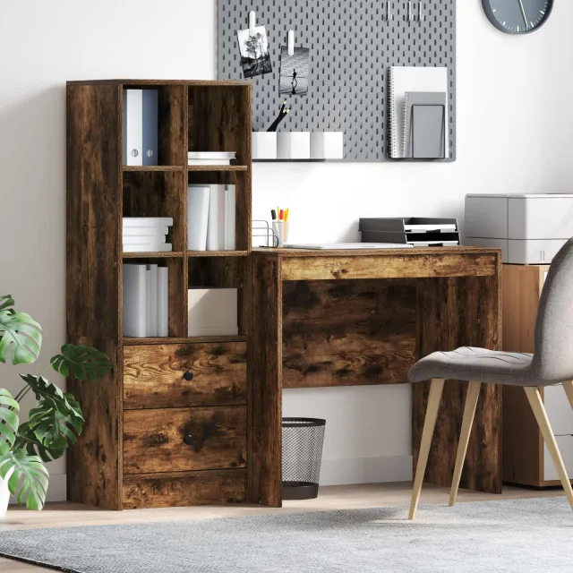 vidaXL Bureau Gerookt eiken 125,5 x 50 x 127 cm 2 st, foto 2