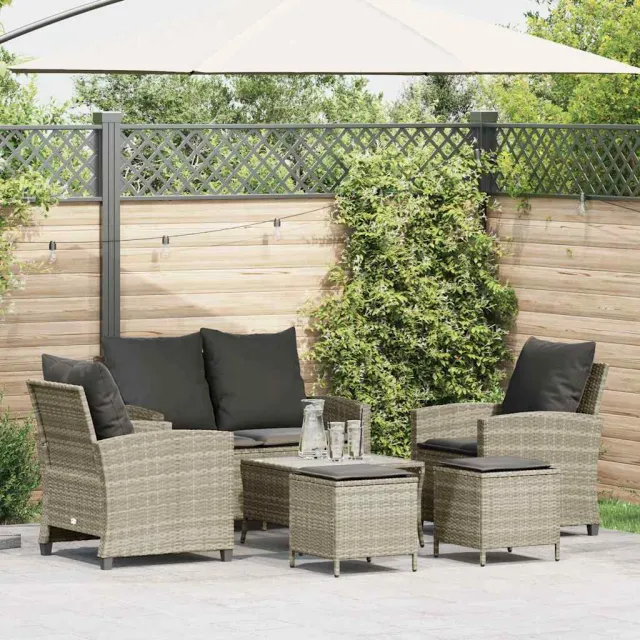 vidaXL 6-delige Loungeset met kussens poly rattan lichtgrijs grijs, foto 2