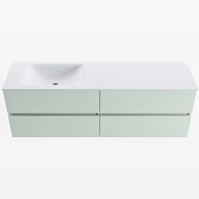 Mondiaz VICA 150cm badmeubel onderkast Greey 4 lades. Wastafel CLOUD links 1 kraangat, kleur Talc.