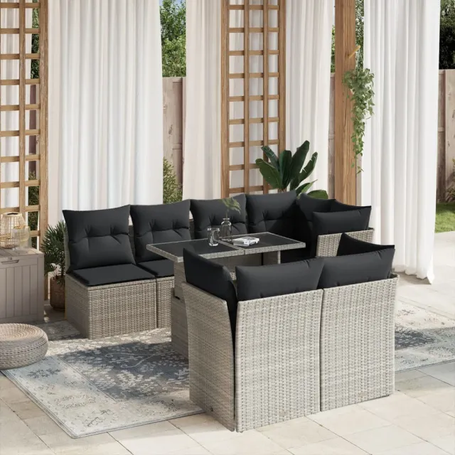 vidaXL 8-delige Loungeset met kussens poly rattan lichtgrijs grijs, foto 2