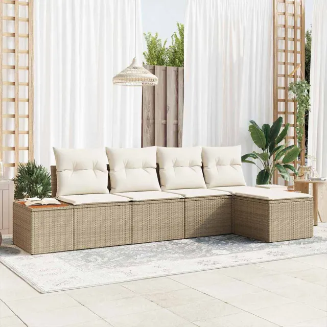 vidaXL Tuinbankenset 5 st Beige Poly riet, foto 2