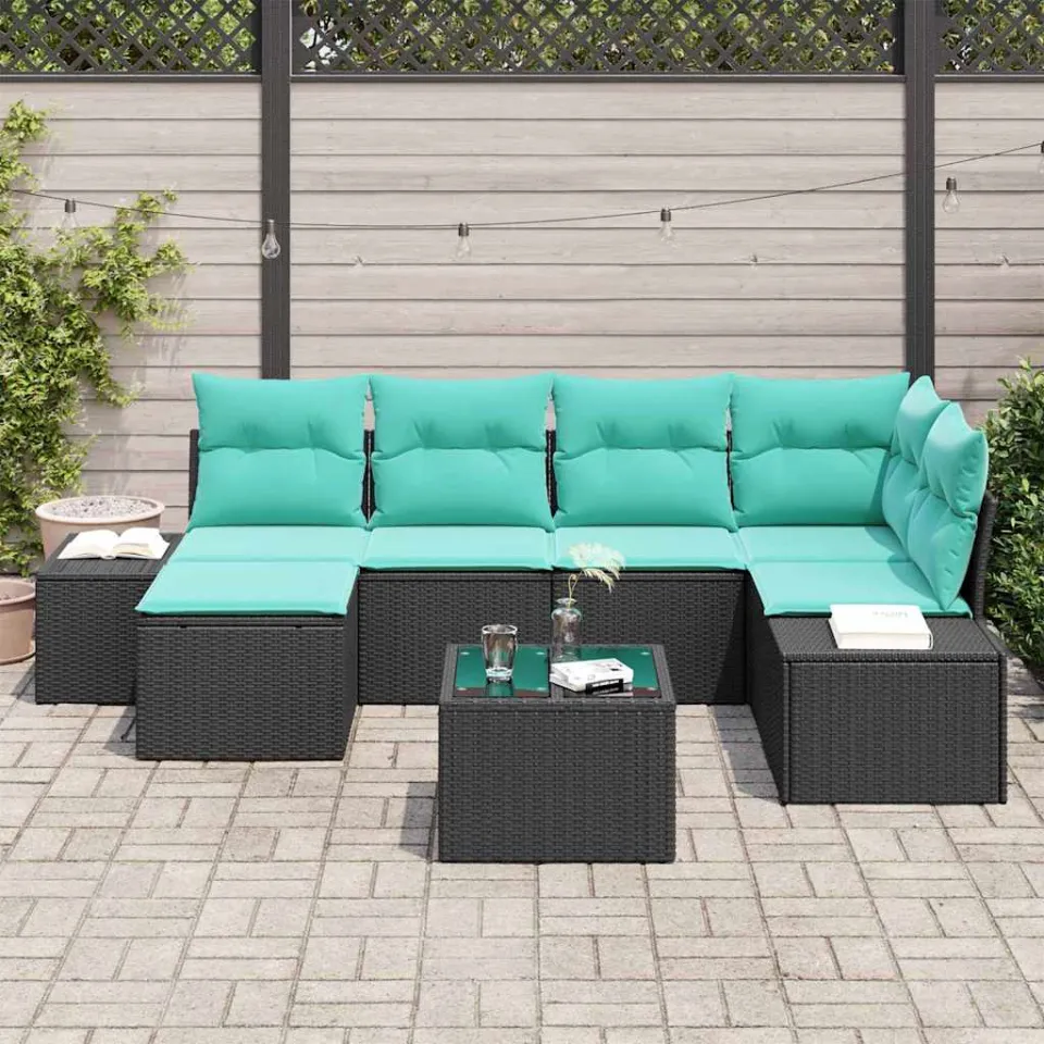 vidaXL Tuin Sofa Set 6 st Zwart en Turquoise poly rattan, foto 3
