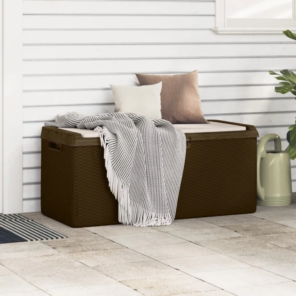 vidaXL Tuinbox met zitkussen 350 L polypropeen bruin, foto 3