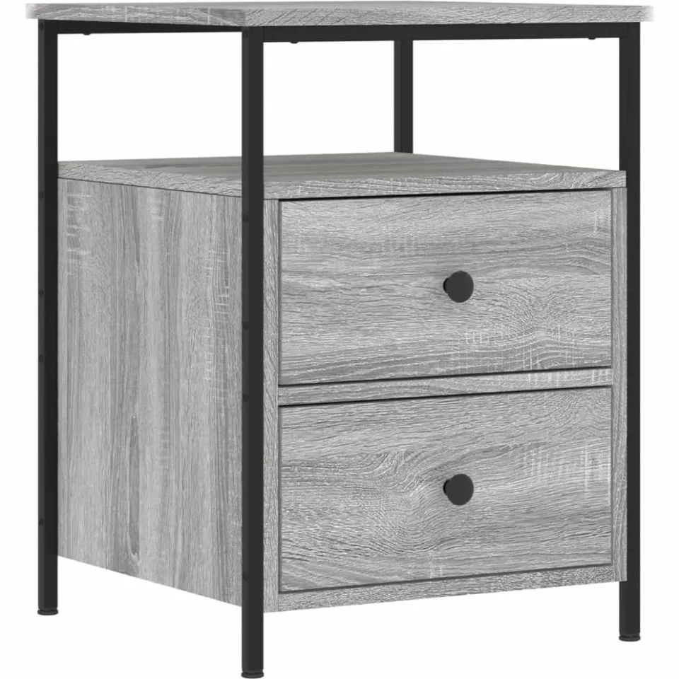 vidaXL Nachtkastje 44x45x60 cm bewerkt hout grijs sonoma eikenkleurig, foto 3